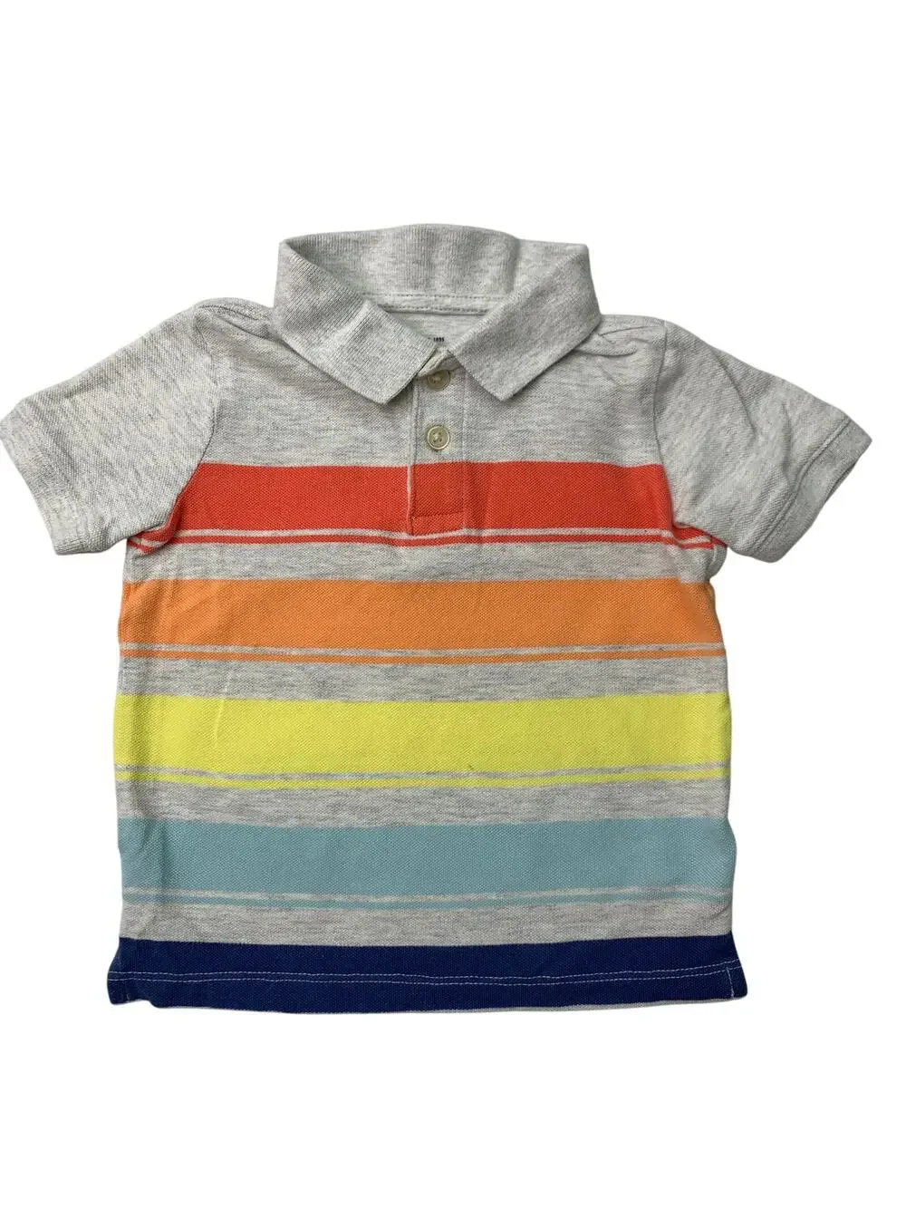 Osh Kosh B'Gosh Boys Sz 2T Polo Shirt Neon Orange Yellow Strips Preppy Easter